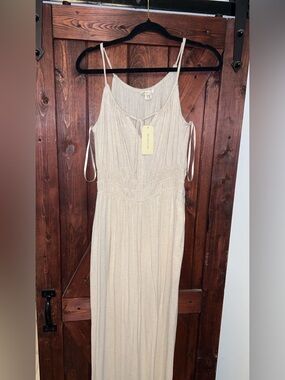 Cream Spaghetti-Strap Maxi Jumpsuit